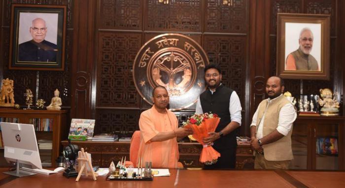 Krishine Founder Mr. Pankaj Singh being awarded by Chief Minister of UP Shri Yogi Adityanath